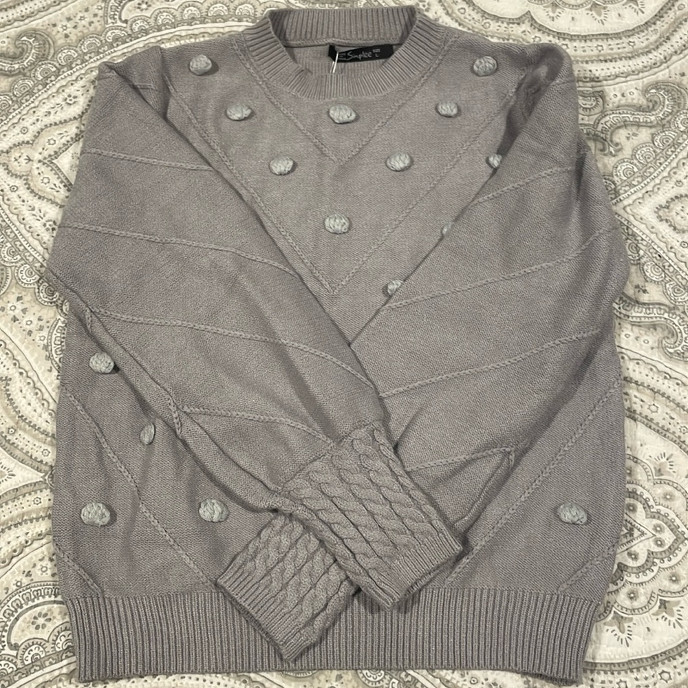 Simplee Grey Sweater with Pom Poms L NWT
